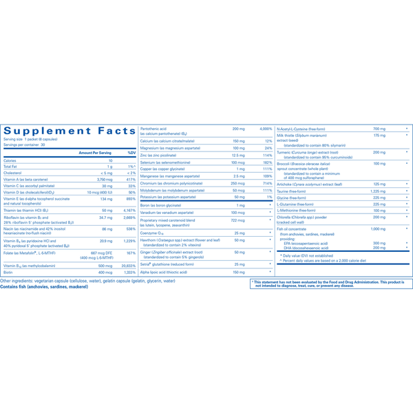 Detox Pure Pack Supplement Facts Label