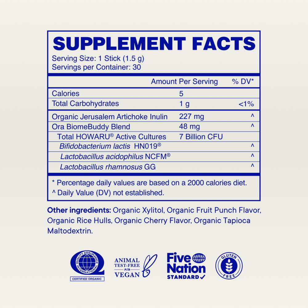Trust Your Gut: Kids Probiotic Stick - Fruit Punch Supplement Facts Label