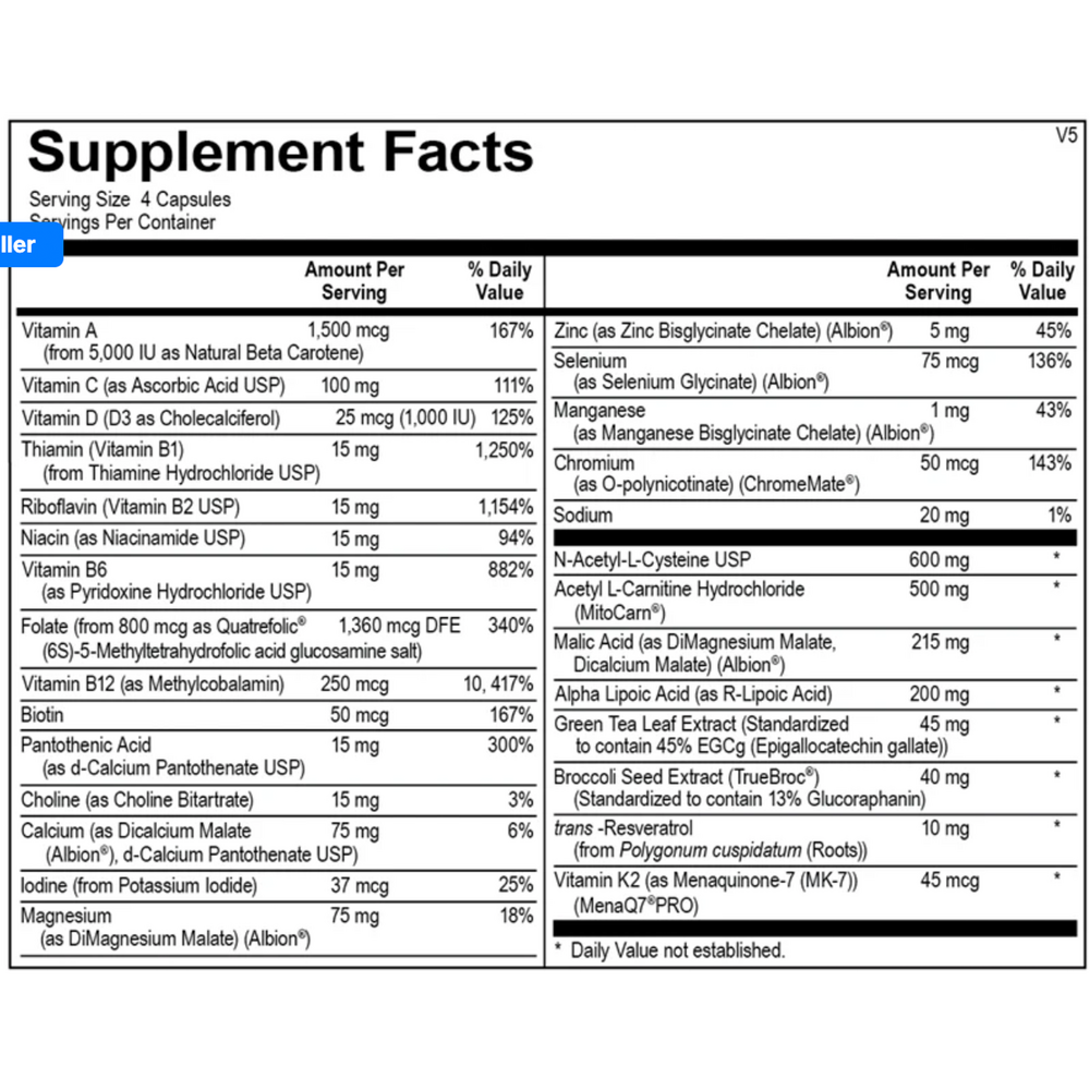 MitoCORE Supplement Facts Label