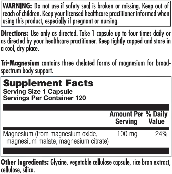 Tri-Magnesium Supplement Facts Label