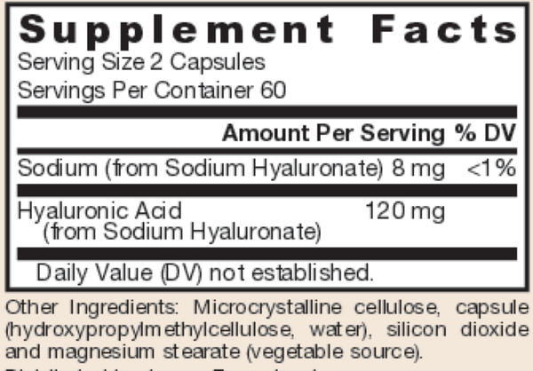 Hyaluronic Acid Supplement Facts Label