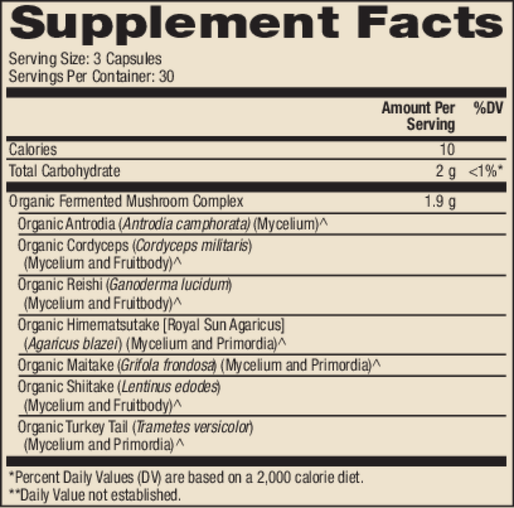 Fermented Mushroom Complex Supplement Facts Label