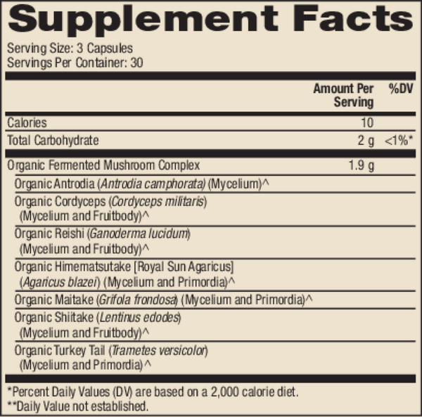 Fermented Mushroom Complex Supplement Facts Label