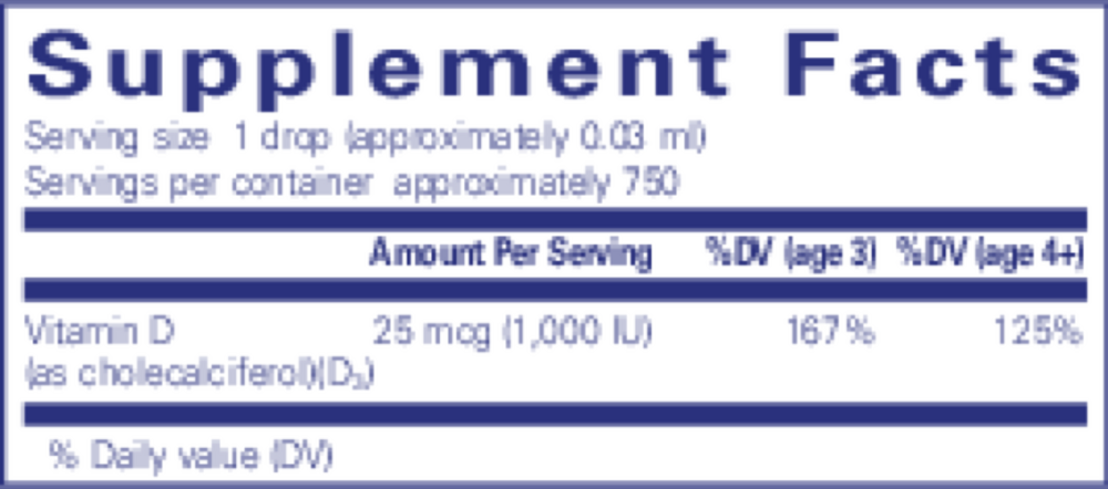 Vitamin D3 Liquid - 1000 IU Supplement Facts Label