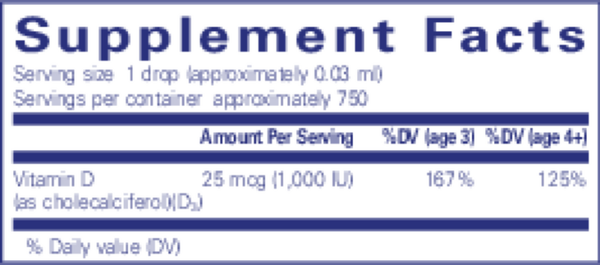 Vitamin D3 Liquid - 1000 IU Supplement Facts Label