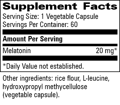 Melatonin 20 mg Supplement Facts Label