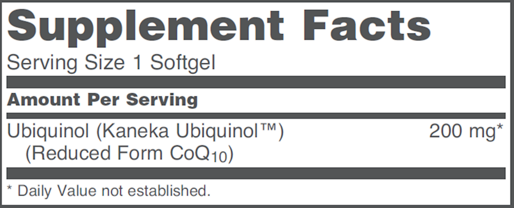 Ubiquinol 200 mg Supplement Facts Label