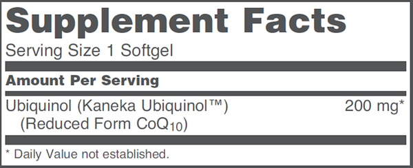 Ubiquinol 200 mg Supplement Facts Label