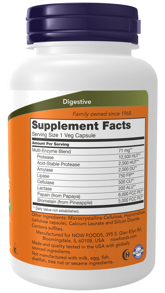 Plant Enzymes - 120 Capsules Supplement Facts Label