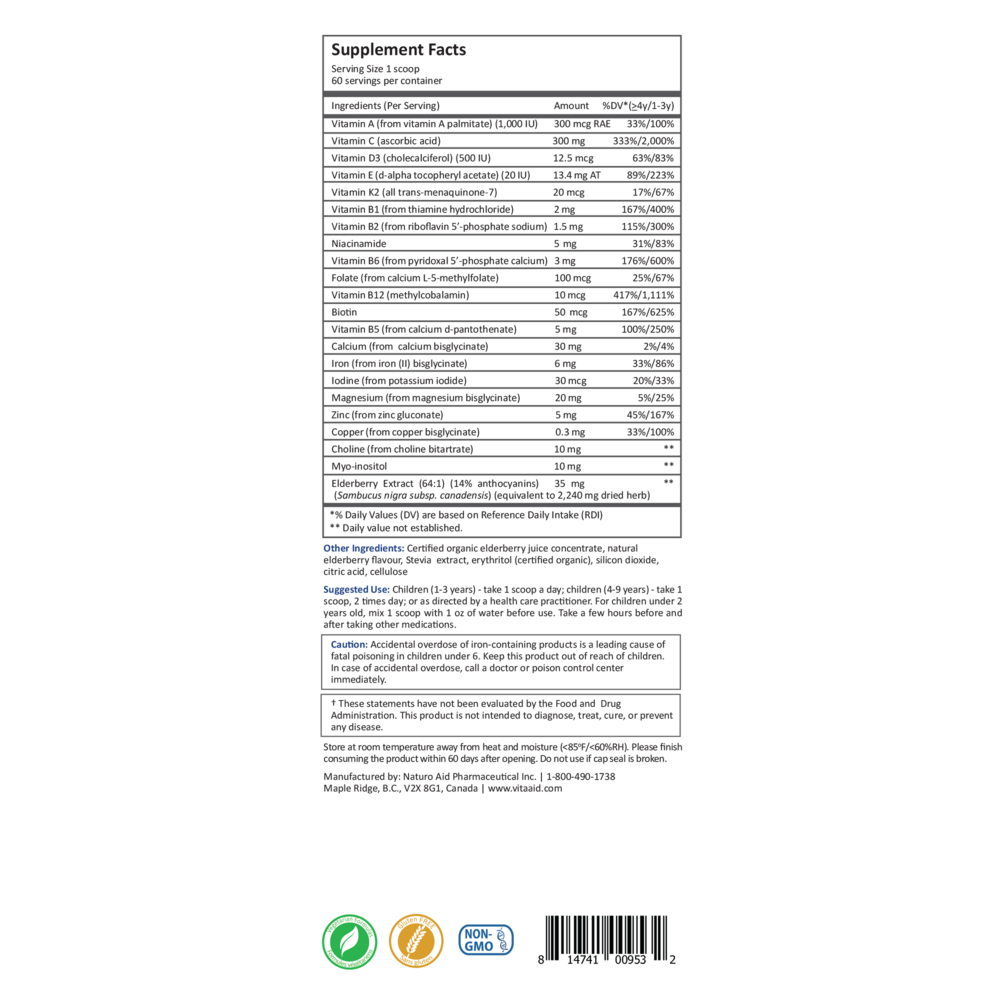 Pediatric Multi+ Supplement Facts Label