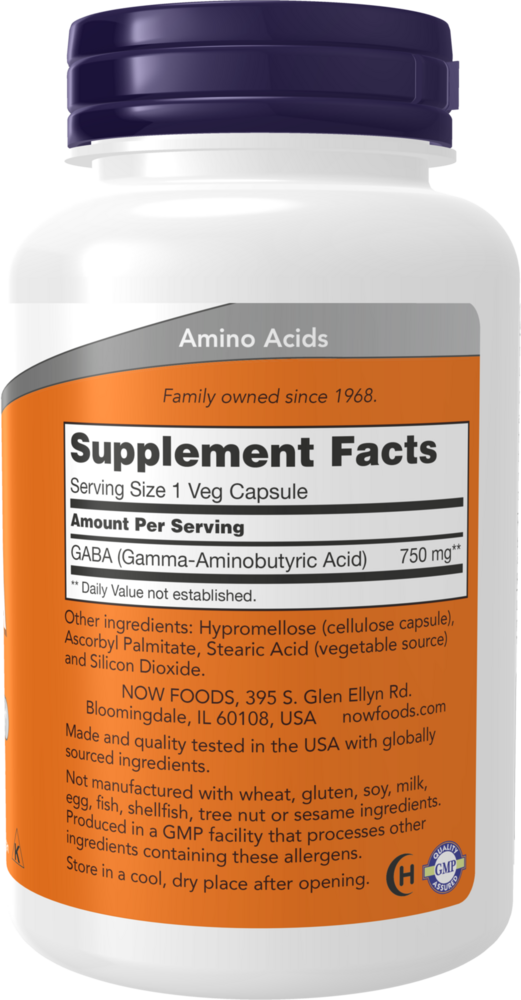 GABA 750 mg Supplement Facts Label