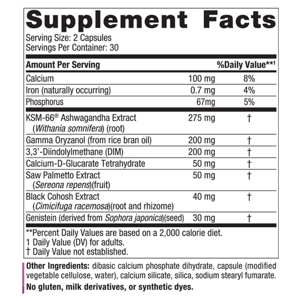 Menopause Support Supplement Facts Label