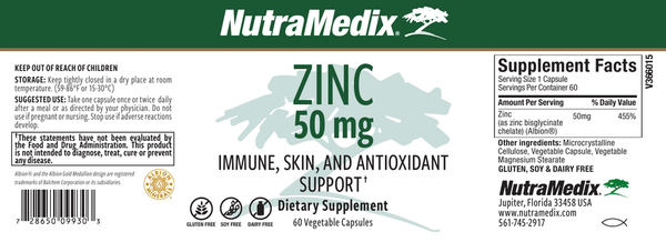 Zinc Supplement Facts Label