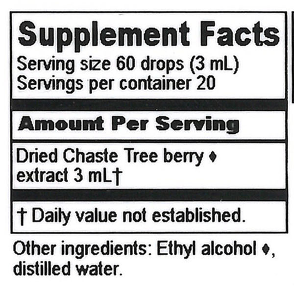 Chaste Tree Extract Supplement Facts Label
