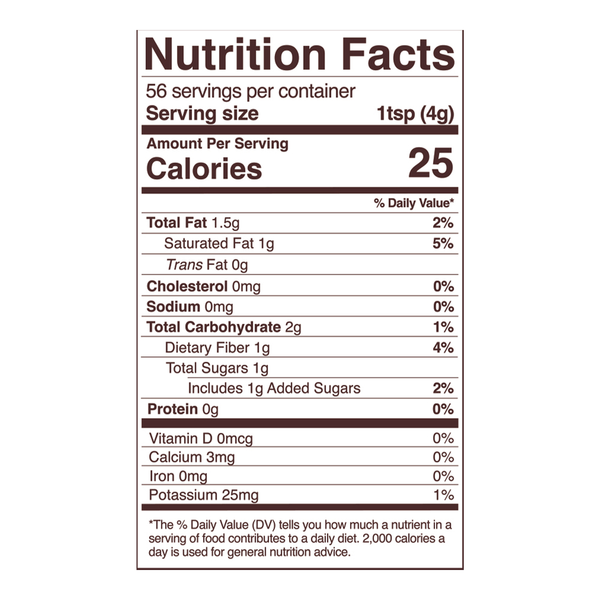 Sweet Cacao Nibs Organic Supplement Facts Label