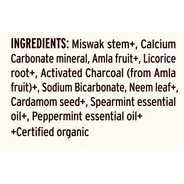 Tooth Powder Mint Cardamom Supplement Facts Label