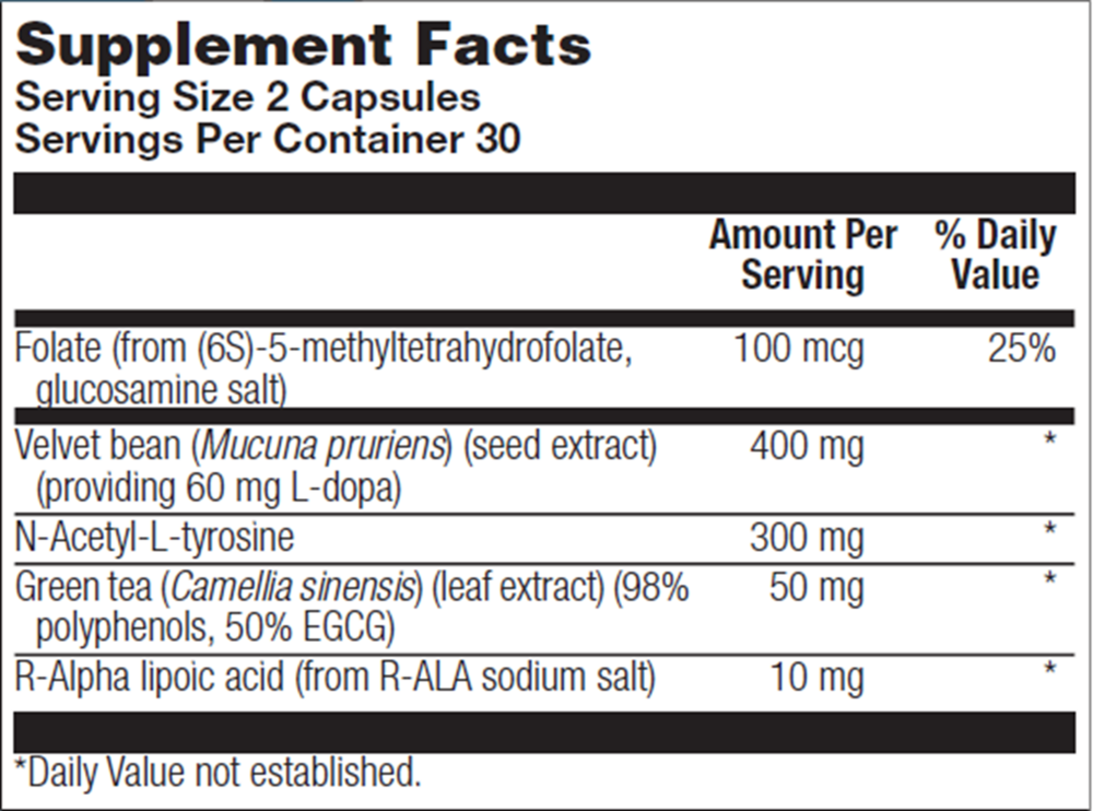 Dopa Factors Supplement Facts Label