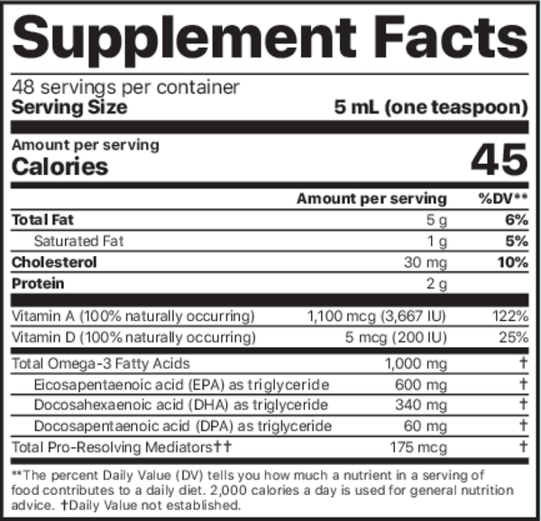 Alaskan Cod Liver Oil Liquid Supplement Facts Label