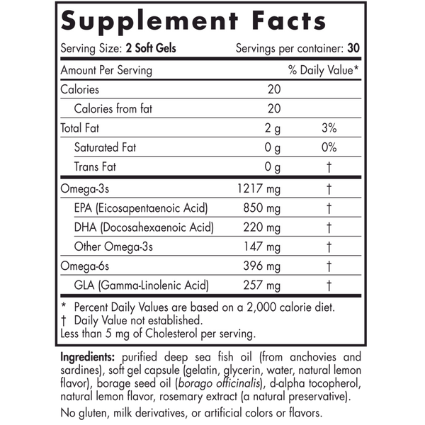 ProEPA with Concentrated GLA 60 Soft Gels Lemon Supplement Facts Label