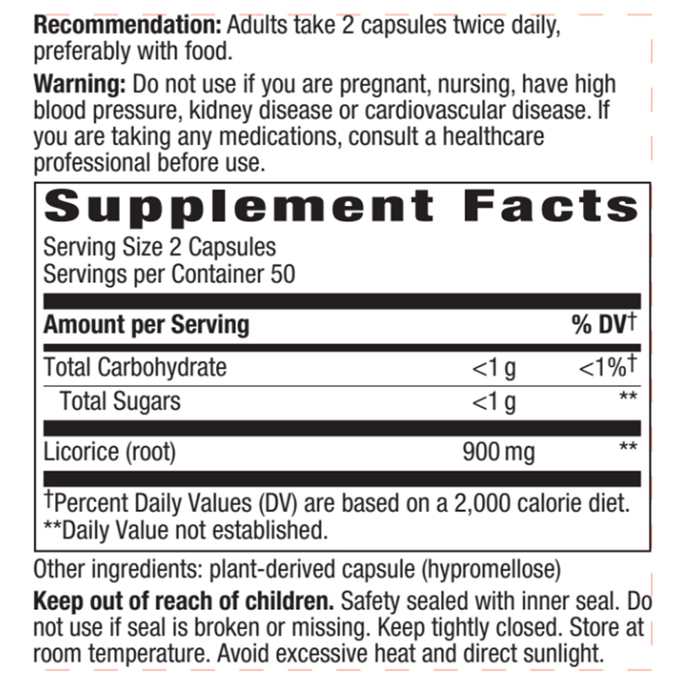 Licorice Root 450 mg Supplement Facts Label
