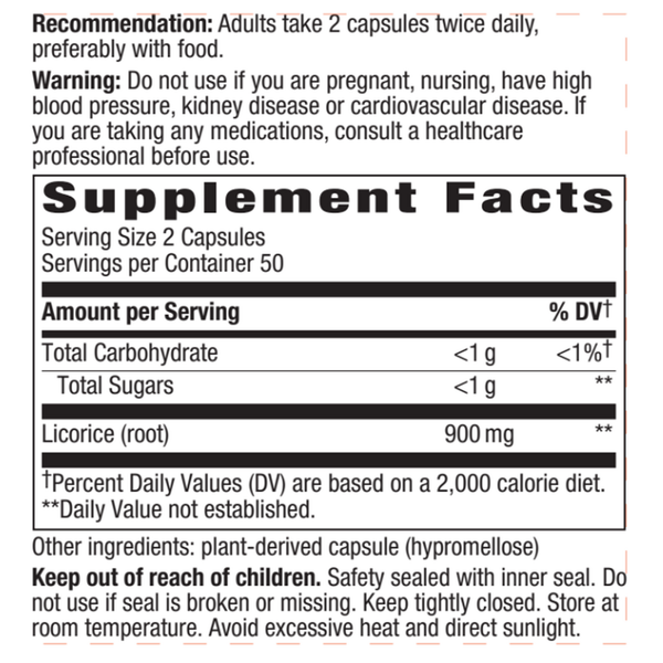 Licorice Root 450 mg Supplement Facts Label