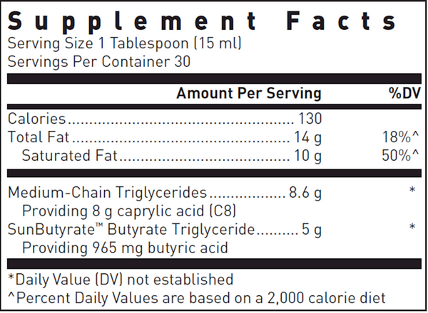 Mct/Butyrate Liquid Supplement Facts Label