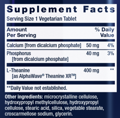 Theanine XR™ Stress Relief* Supplement Facts Label