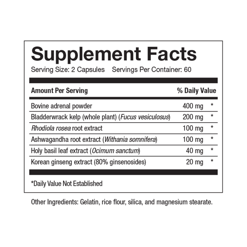 Adrenal Complete Supplement Facts Label