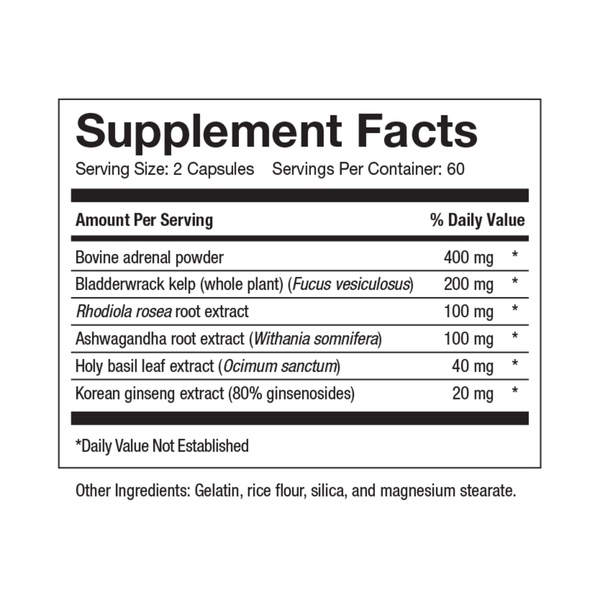 Adrenal Complete Supplement Facts Label