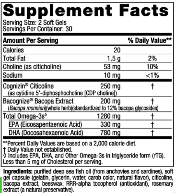 Focus Support (Omega Focus) Supplement Facts Label