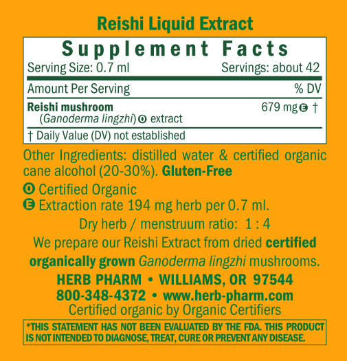 Reishi/Ganoderma lucidum Supplement Facts Label