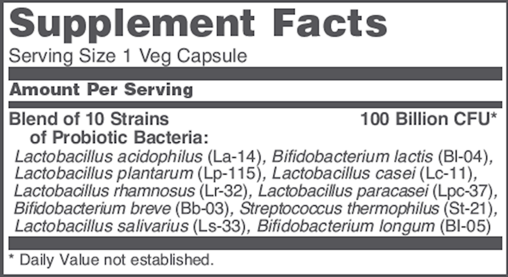 ProtoDophilus 10 100 Billion Supplement Facts Label