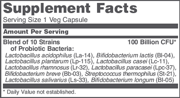 ProtoDophilus 10 100 Billion Supplement Facts Label