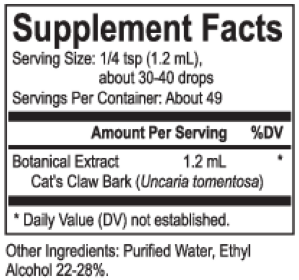 Core Cat's Claw Supplement Facts Label