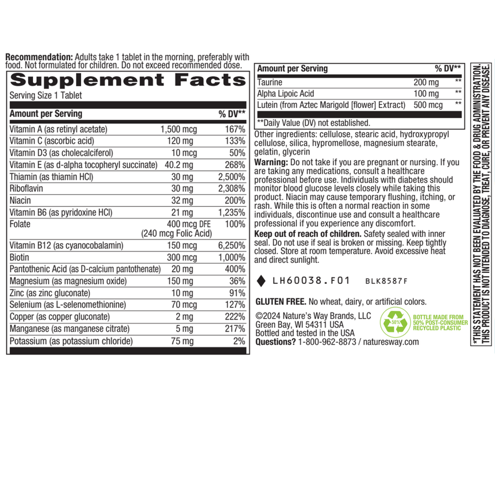 Alpha Betic Multivitamin - Energy Support 30 tabs Supplement Facts Label