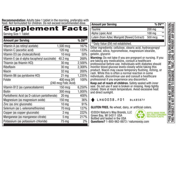 Alpha Betic Multivitamin - Energy Support 30 tabs Supplement Facts Label