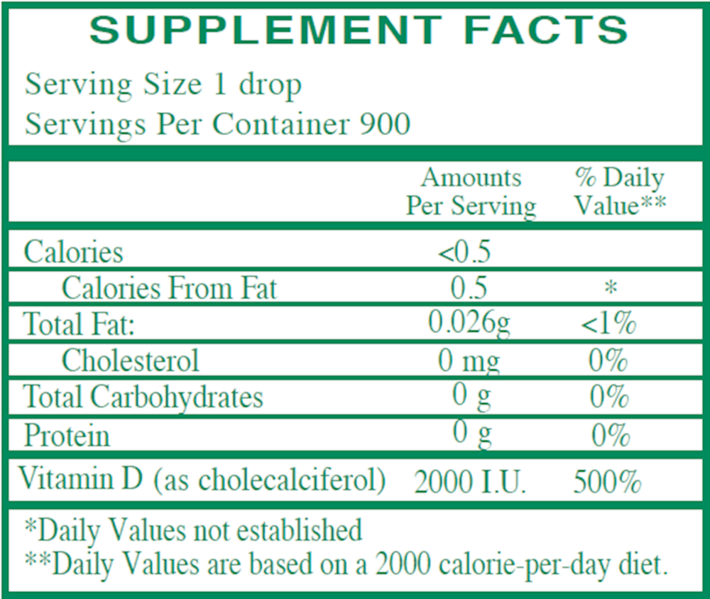 Liqui-D3 2000 IU Supplement Facts Label