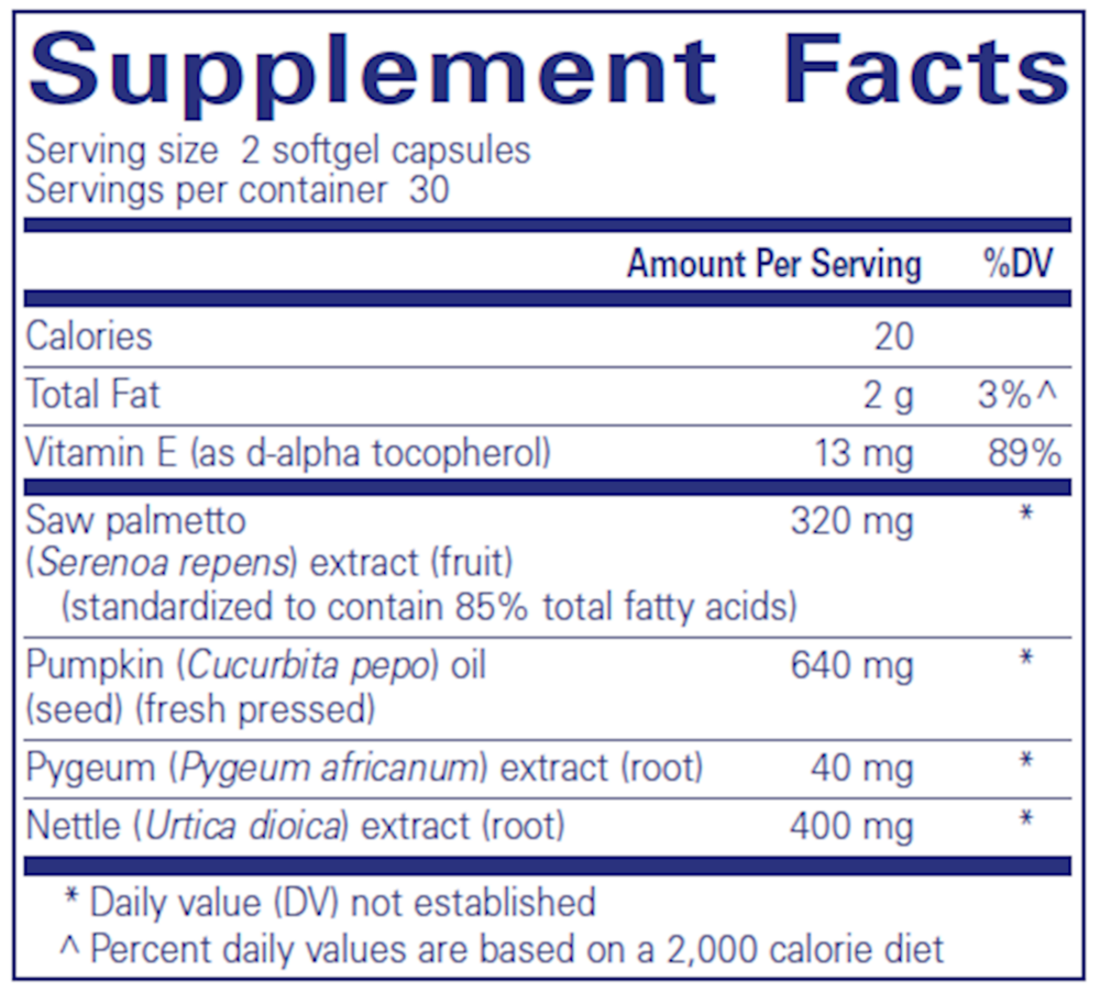 BACKORDER ONLY - Saw Palmetto Plus 120 Count Supplement Facts Label
