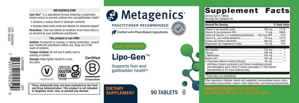 Lipo-Gen Supplement Facts Label