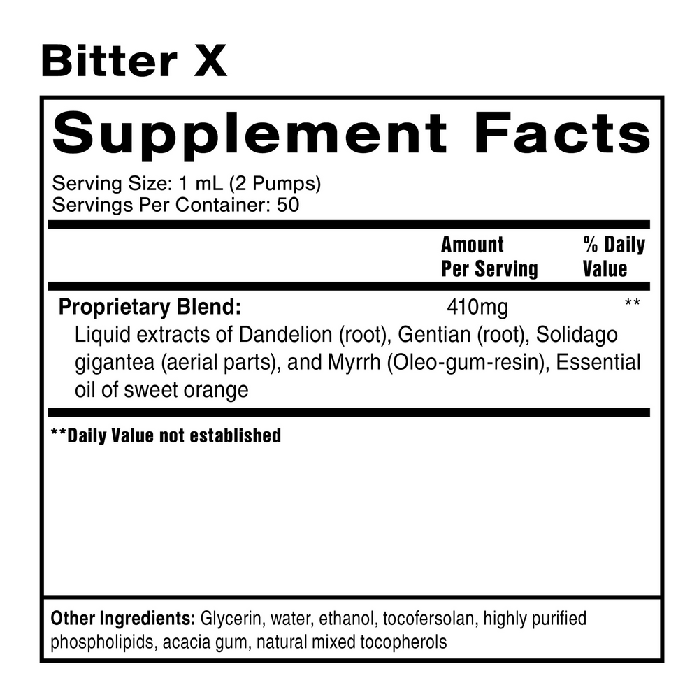 BitterX Supplement Facts Label