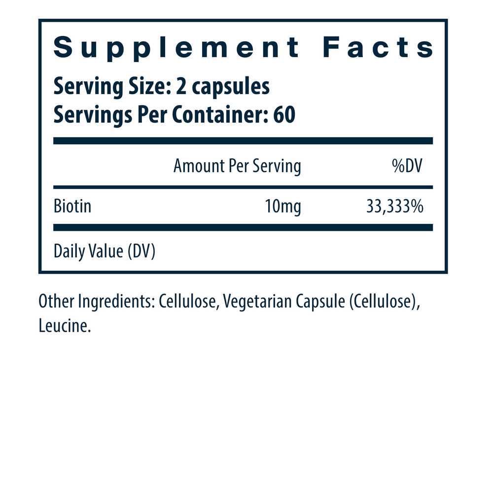 Biotin 10 mg Supplement Facts Label