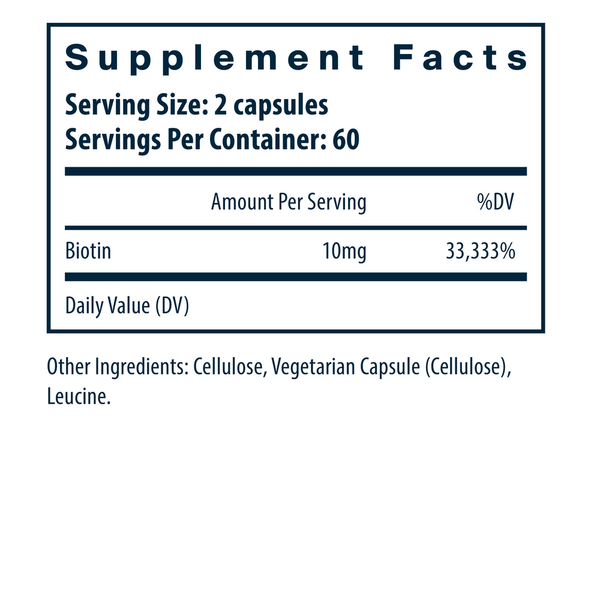 Biotin 10 mg Supplement Facts Label