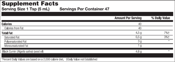 Black Seed Oil Supplement Facts Label