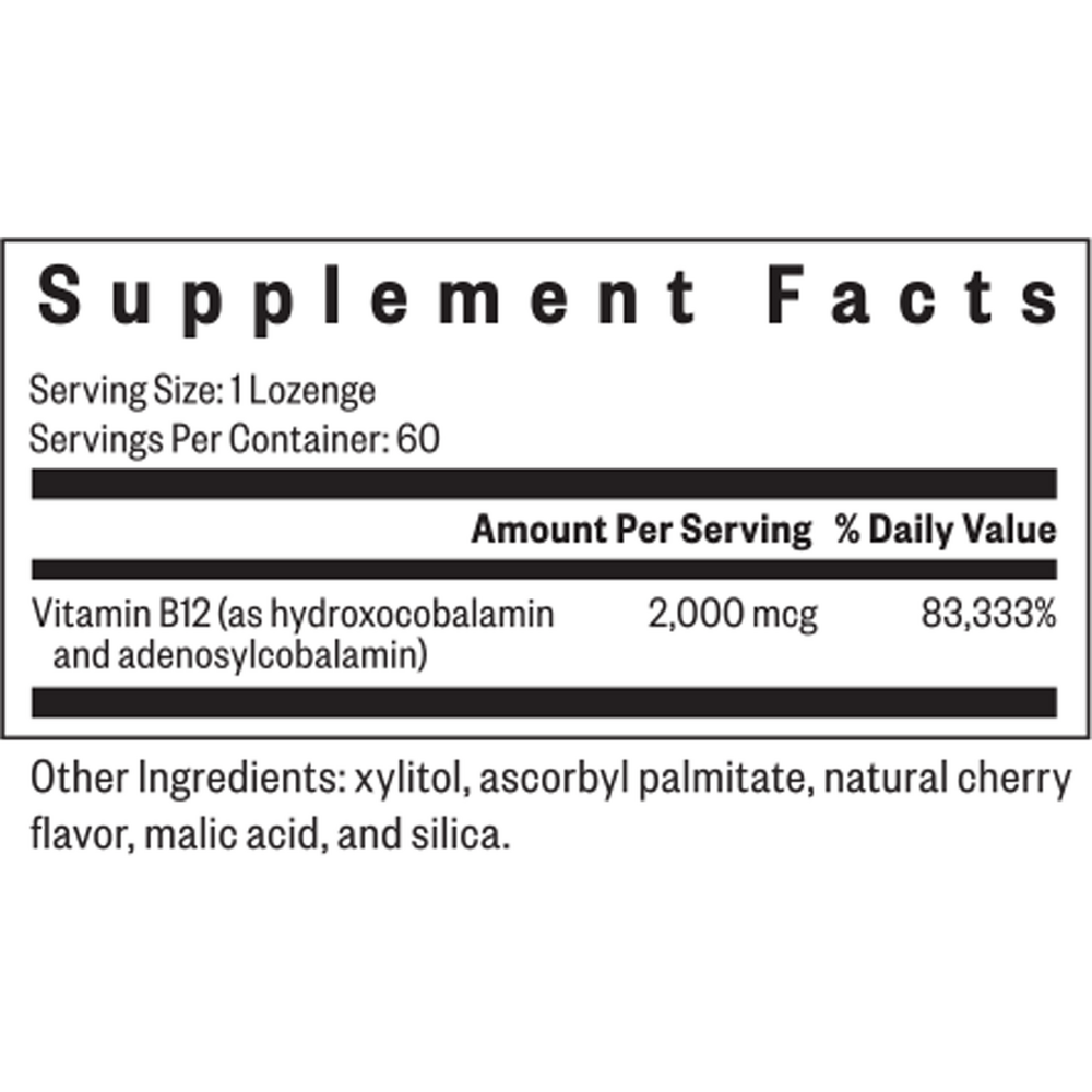 Hydroxo-Adeno B12 Supplement Facts Label