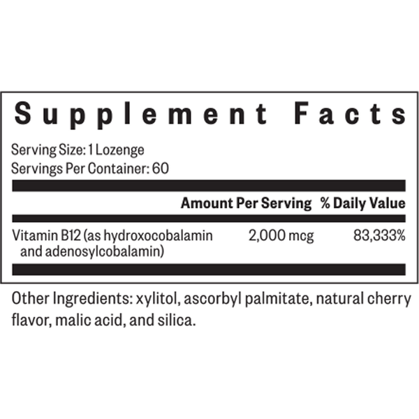 Hydroxo-Adeno B12 Supplement Facts Label