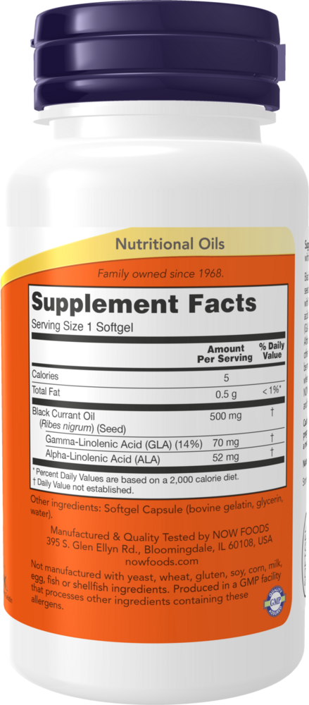 Black Currant Oil Supplement Facts Label