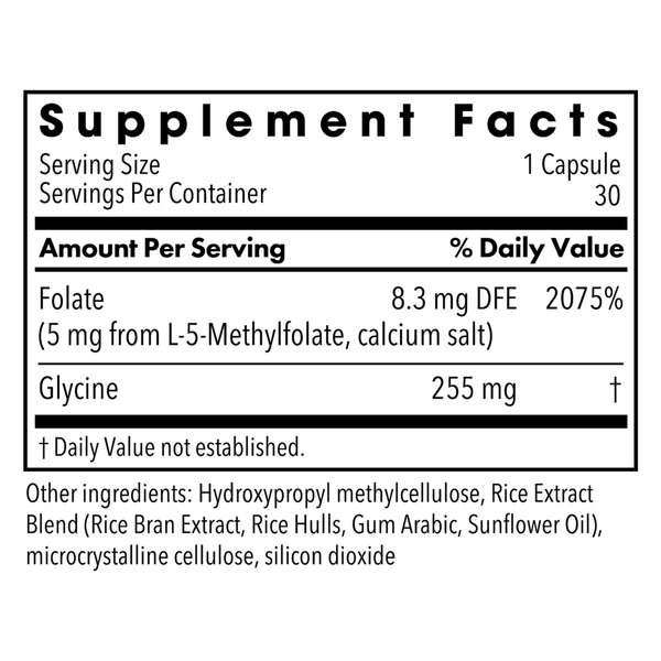 L-Methylfolate 5 mg Supplement Facts Label