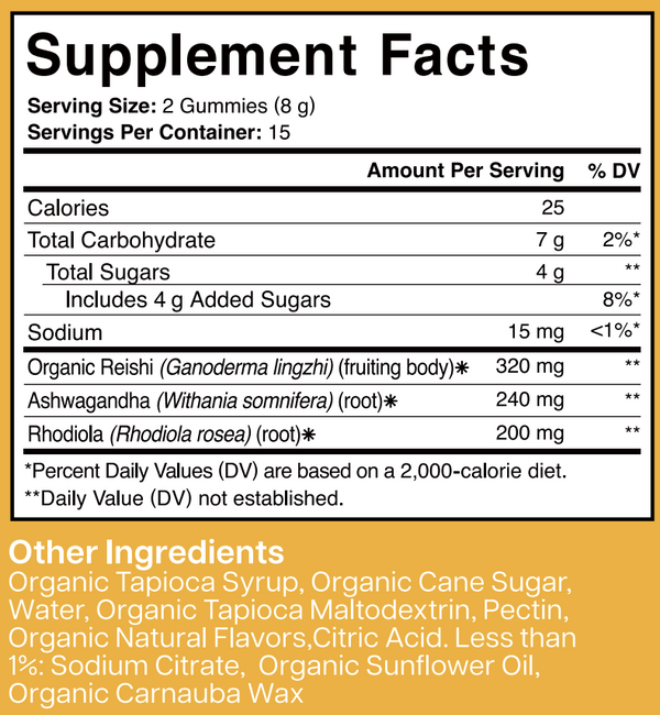 Reishi + Ashwagandha Stress Support Supplement Facts Label