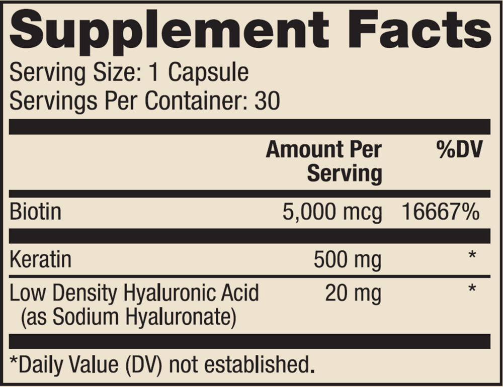 Hair, Skin and Nails Supplement Facts Label