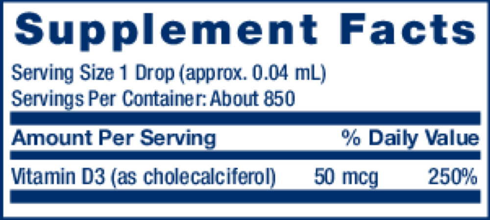 Liquid Vitamin D3 Supplement Facts Label